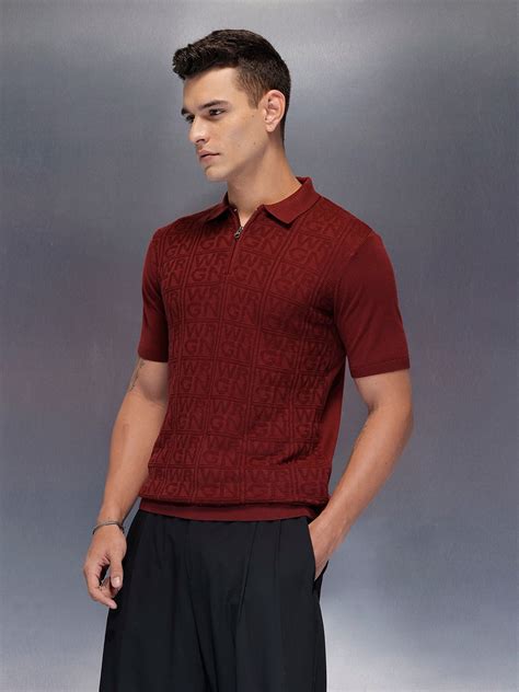 Men's slims fit polo with self design fabric | Maroon – Wrogn