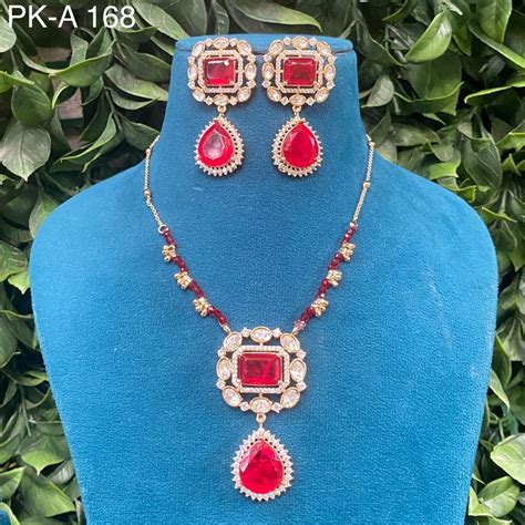 Gold-Plated Kundan Jewellery Set - Pink and Green Stone Necklace – Zevar