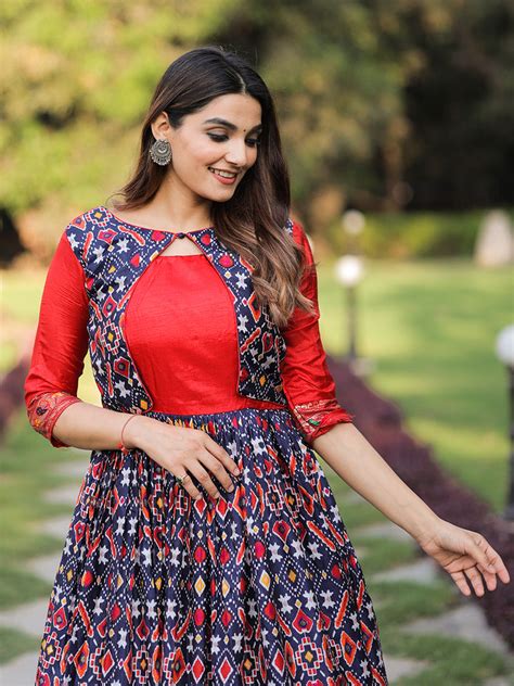 Navy blue Color Patola Paithani Printed And Foil Printed Silk Dress ...