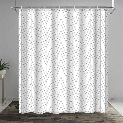 Extra Long Grey and White Shower Curtain for Bathroom, Modern ...