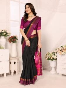 Buy KITKET FASHION Woven Kanjivaram Pure Silk Black Sarees Online ...
