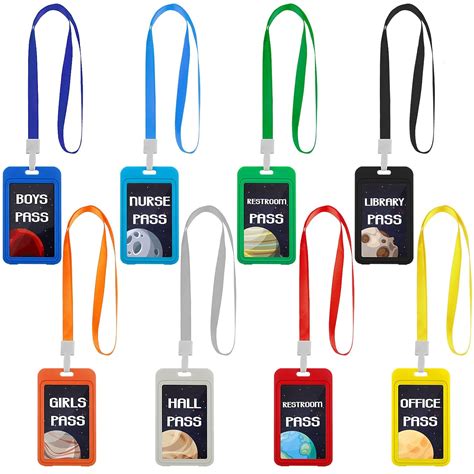 8 Pcs Hall Lanyards and School Passes Set Unbreakable PVC School Passes ...
