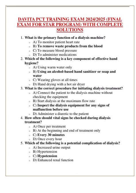 DAVITA PCT TRAINING EXAM 2024/2025 (FINAL EXAM FOR STAR PROGRAM) WITH ...