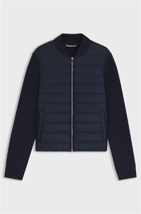 BOSS - Water-repellent hybrid jacket with padded front - Dark Blue