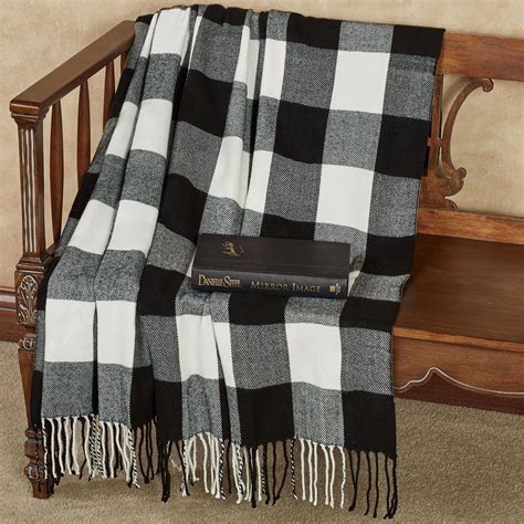 Rustic Buffalo Plaid Black and White Throw Blanket or Pillows