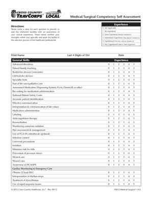 Fillable Online MedicalSurgical Competency Self Assessment Fax Email ...