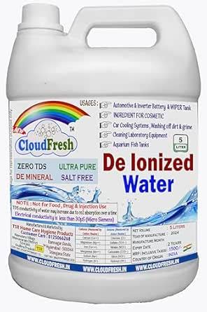 CloudFresh Premium Deionized Water 5 Liters Demineralized Water for Lab ...