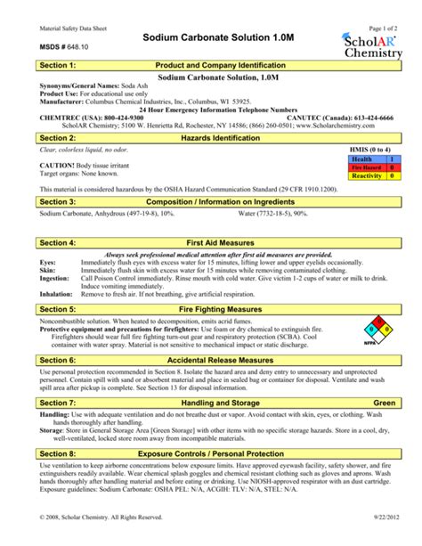 Sodium Carbonate Solution 1.0M MSDS - Safety Data Sheet