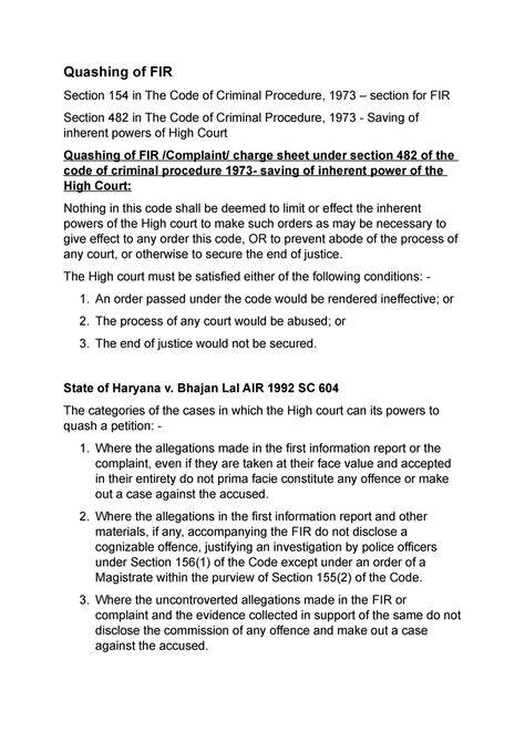 Quashing of FIR - Quashing of FIR Section 154 in The Code of Criminal ...