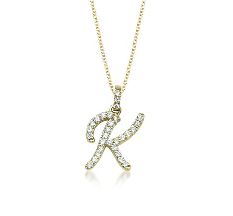 14K Yellow Gold Diamond Initial Necklace, Script Letter K Necklace ...