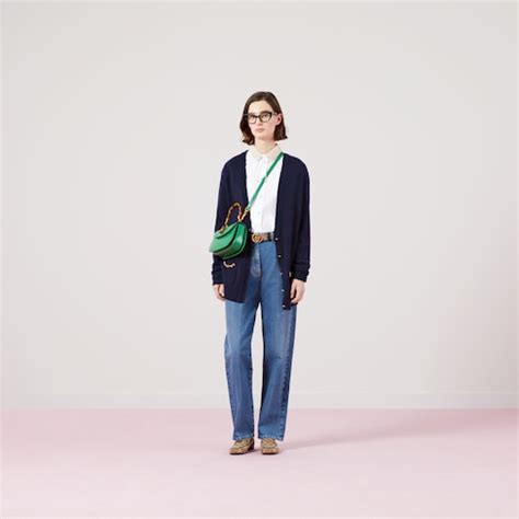 Cashmere cardigan with chain detail in dark blue | GUCCI® US