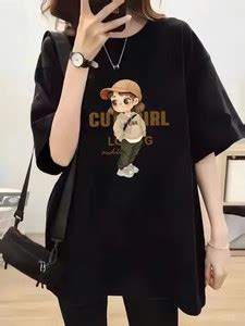 Calm Down Cartoon Women Round Neck Black T-Shirt - Buy Calm Down ...