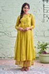 Buy Yellow Cotton, Organza, Chanderi Round Kurta Sharara Set For Women ...