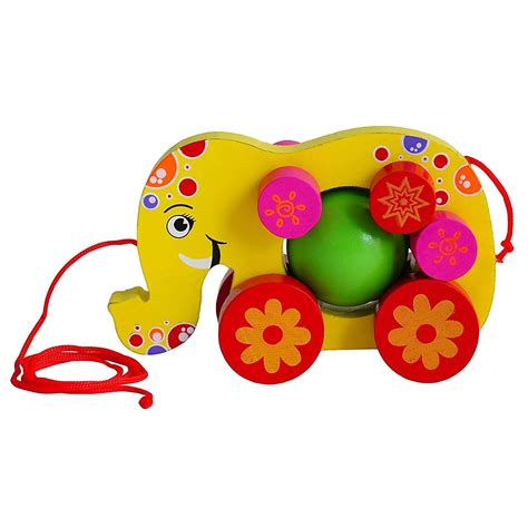 Buy Channapatna Toys Pull Along Toy Wooden Elephant for 12 Months ...