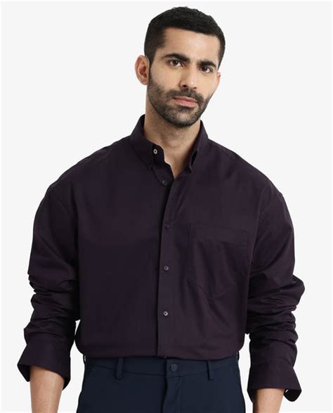 Rare Rabbit Men's Zord Dark Purple Cotton Lycra Fabric Full Sleeves Bu