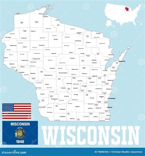Wisconsin county map stock vector. Illustration of kenosha - 78880356