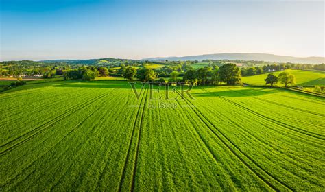 空中全景图，健康的绿色作物在拼凑的牧场农田照片摄影图片_ID:152363225-Veer图库