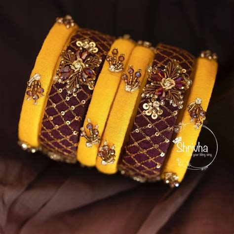 Amber & Plum Silk Bangles – Festive Raw Silk Jewelry – Shrivha