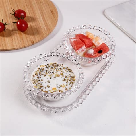 Buy HAPPY BORN Clear Glass Dessert Plate with 1 Tray Set, 2 Bowls ...