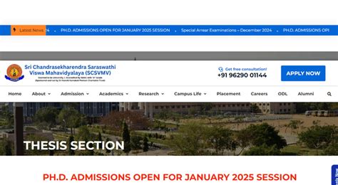 SCSVMV PhD Admissions 2025 Opens; Check Details Here