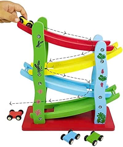 Buy Kafron Wooden Ramp Race Track for Toddlers – Multilevel Car Ramp ...