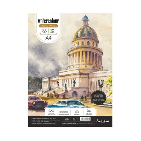 Scholar Artists' Watercolour - A4 Medium Grain 300 GSM Glued Pad of 12 ...