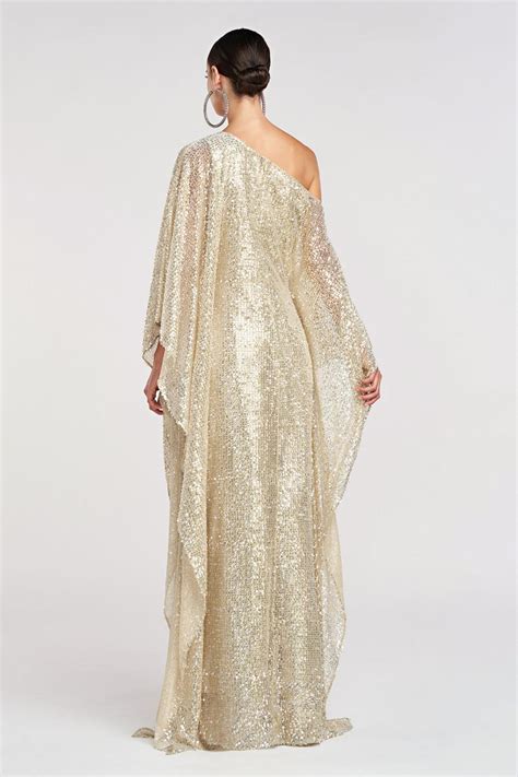 Halston Dee Gown In Tulle Lurex Sequin Champagne | Women - James Lefurgey