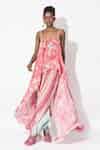 Buy Pink Crepe Fringe Square Neck Breezy Bay Kurta With Dhoti For Women ...