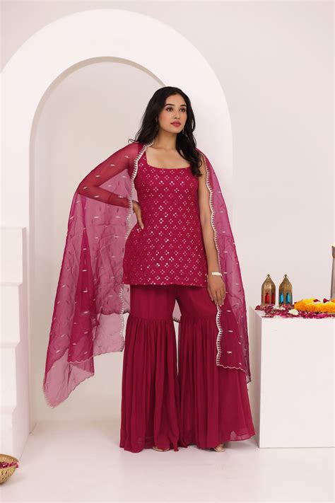NORA CHERRY PINK SHARARA SET – Deasha India