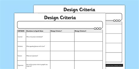 Automata Animals - Design Criteria Worksheet / Worksheet