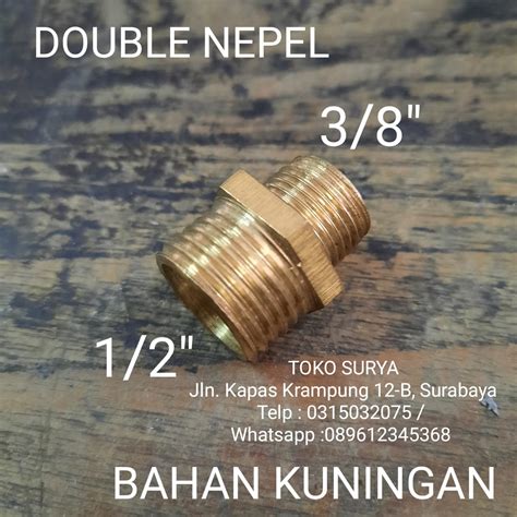 KNGdn1/2x3/8 - double nepel kuningan drat luar 1/2" x 3/8" atau 3/8" x ...