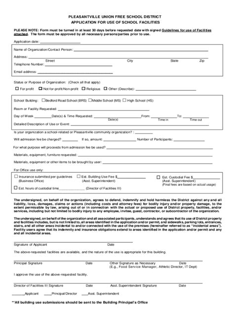 Fillable Online Date(s) Time in Time out - Pleasantville Union Free ...