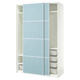 PAX / MEHAMN wardrobe with sliding doors, white/double sided light blue ...