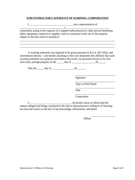 Subcontractor's Affidavit of Warning - Fill Out, Sign & Share Online ...