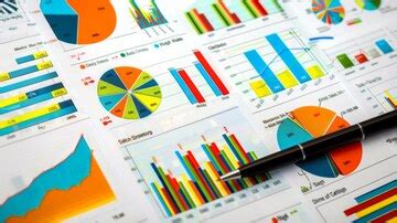 Detailed financial report with colorful pie charts bar graphs and data ...