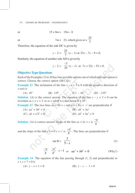 NCERT Exemplar Class 11 Maths Chapter 10 - Straight Lines
