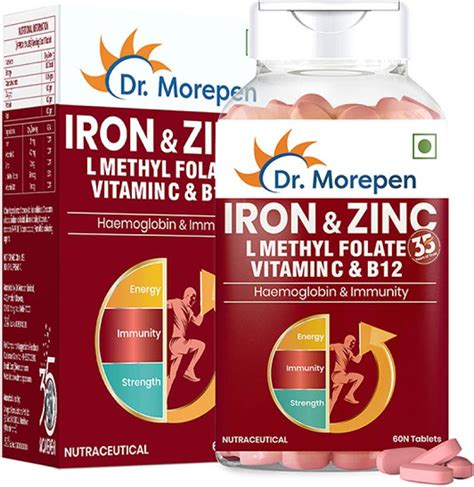 Dr. Morepen Iron & Zinc Tablets With Vitamin C & B12 | Immunity ...