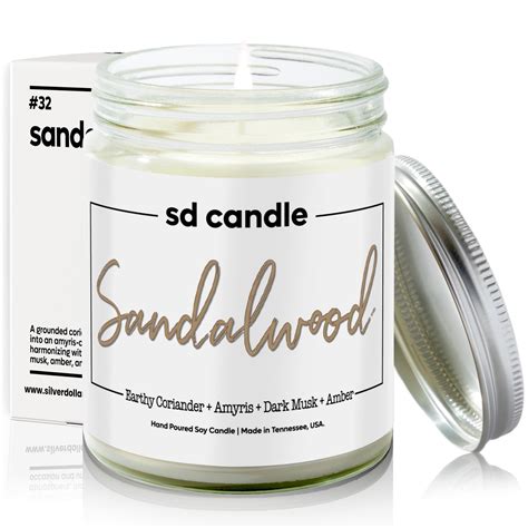 Sandalwood Scented Candle | Amyris, Musk, Amber, Woody Hints – Silver ...
