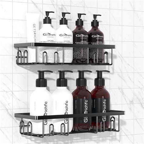 Adhesive Shower Caddy, Shower Shelves with 16 Hooks, Rustproof Shelf ...