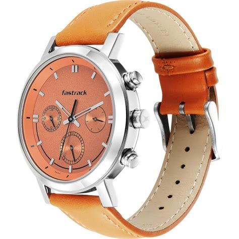 Fastrack Tick Tock Quartz Multifunction Orange Dial Leather Strap Watch ...
