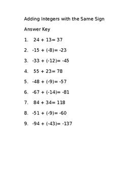 Adding Integers with Same Sign 的图像结果