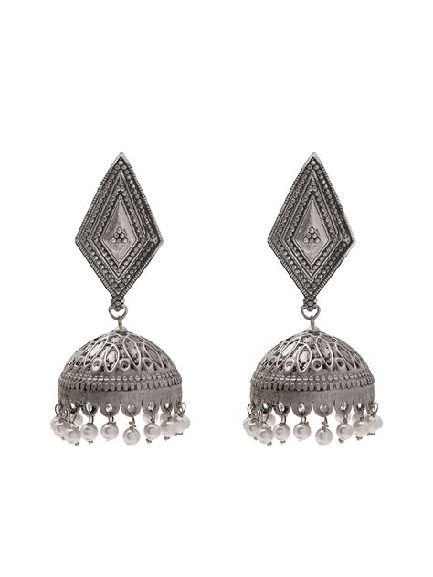 Priyaasi Fusion Diamond-Shaped Oxidized Jhumkas