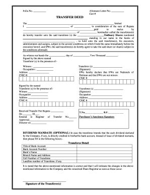 Transfer Deed - Blank Fillable Template | Fill Out, Print & Download ...