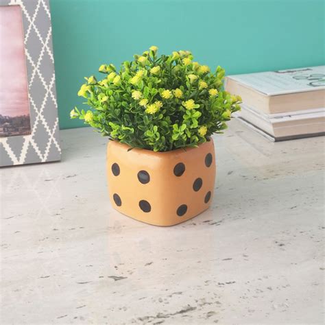 Dice Ceramic Planter- Orange – The Decor Mart