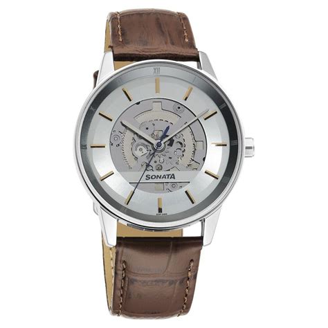 Sonata Unveil Quartz Analog Silver Dial Leather Strap Watch for Men ...