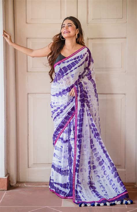 Buy Purple Tie and dye Mulmul Cotton Saree Online – RODDUR