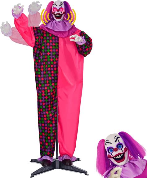 Amazon.com: 64" Halloween Clown Animatronics with Flashing Red Eyes & Moving Arm, Talking Life ...