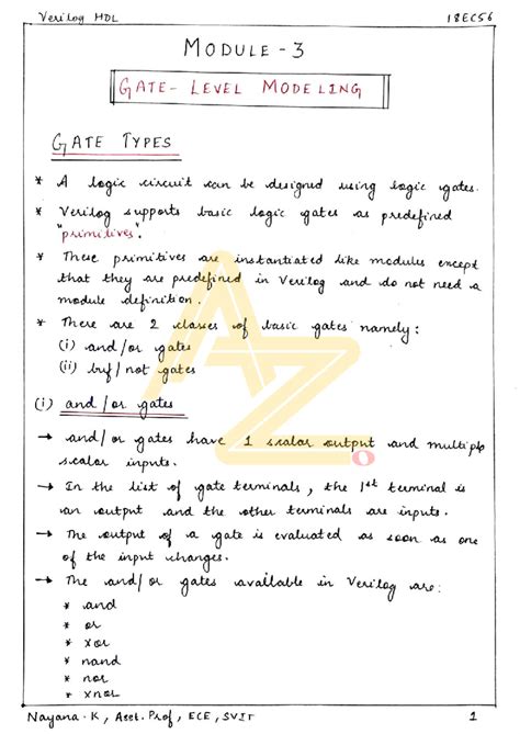 Verilog HDL 18EC56 Module 3: Logic Gates and Level Modeling - Studocu