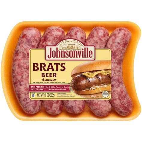 Johnsonville Brats Beer Pork Bratwurst Links, 19 oz, 5 Count Tray ...
