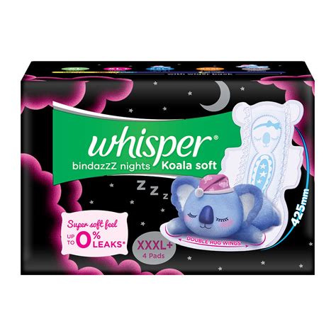Buy WHISPER BINDAZZZ NIGHTS KOALA SOFT SANITARY PADS, 4 XXXL+ PADS ...